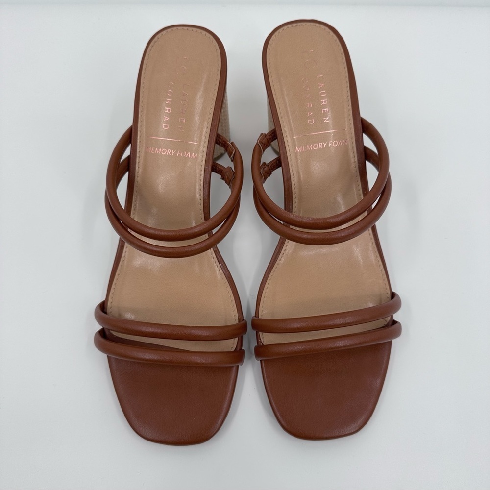 LC Lauren Conrad Sandals Women 11 NEW Brown Strappy Heel Slip On Open Toe - Picture 3 of 9